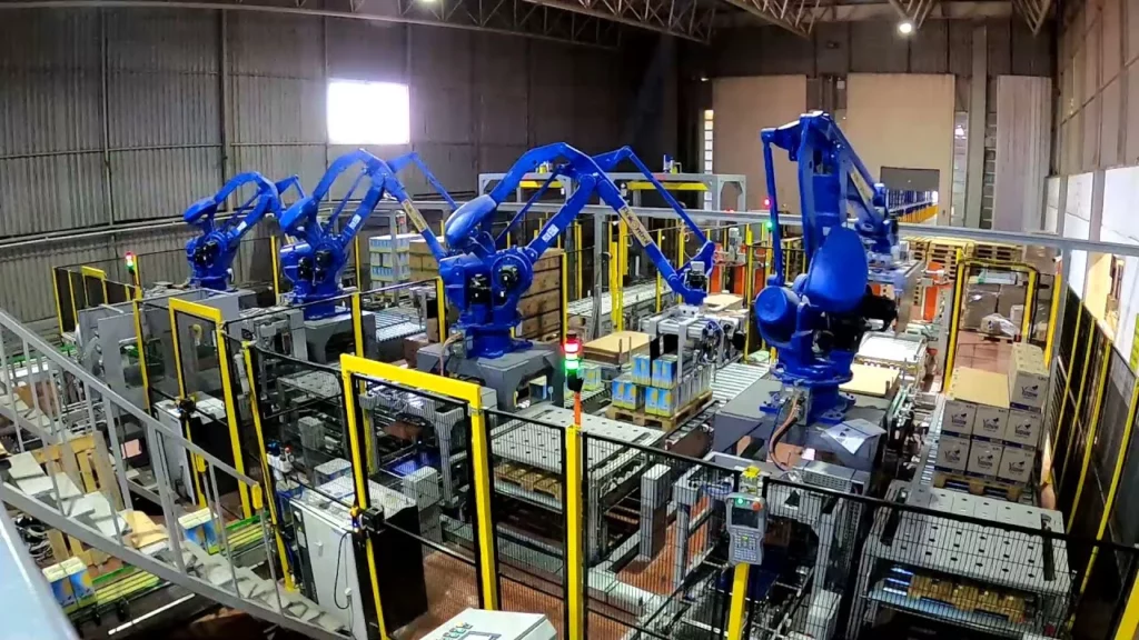 yaslawa series of industrial robot palletising in a factory